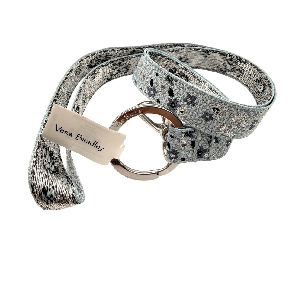Vera Bradley Floating Ditsy Lanyard Blue Silver Floral Metallic Jacquard Travel
